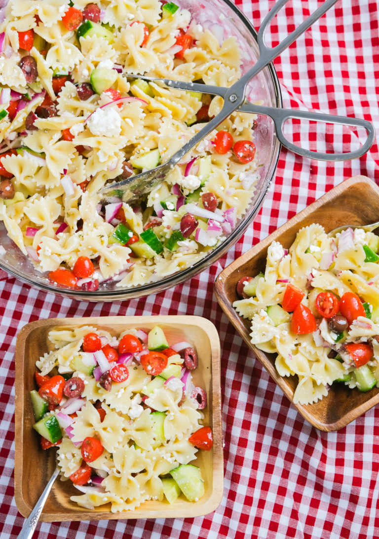 Greek Pasta Salad Recipe with Homemade Vinaigrette | Kiersten Hickman