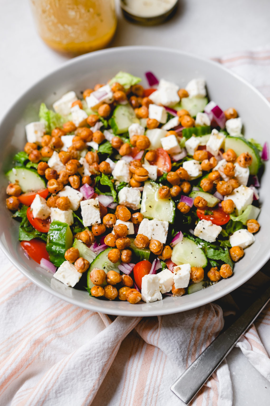 Roasted Chickpea Greek Salad Recipe | Kiersten Hickman