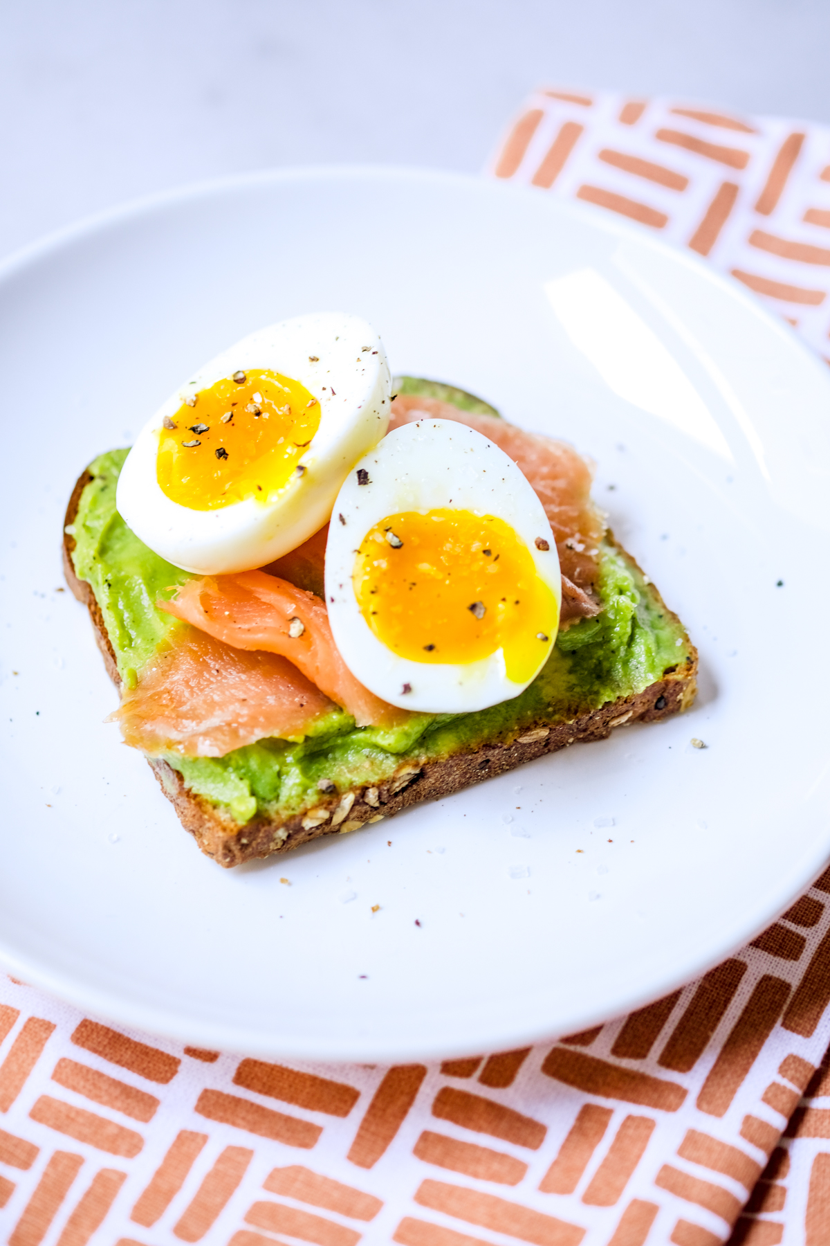 Salmon, Avocado And Poached Egg Sandwich, Healthy Eating Stock Photo ...